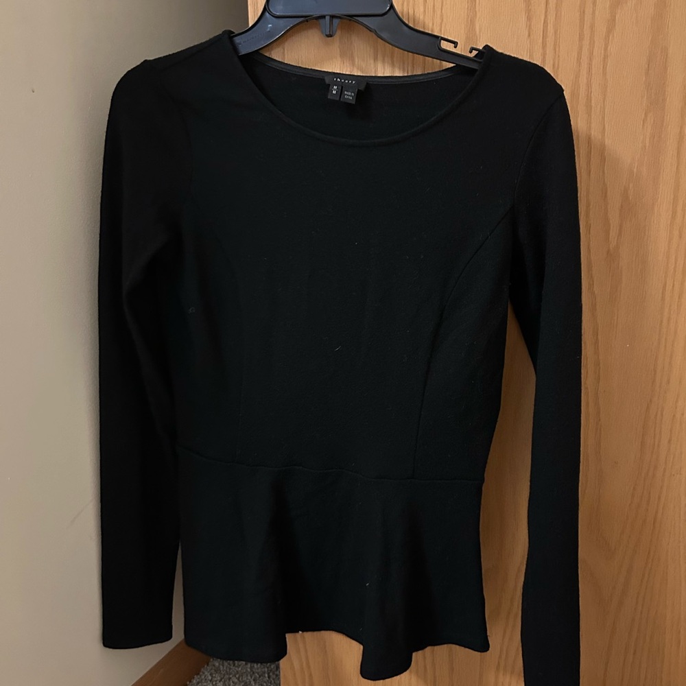 Theory Black Fitted Peplum Blouse